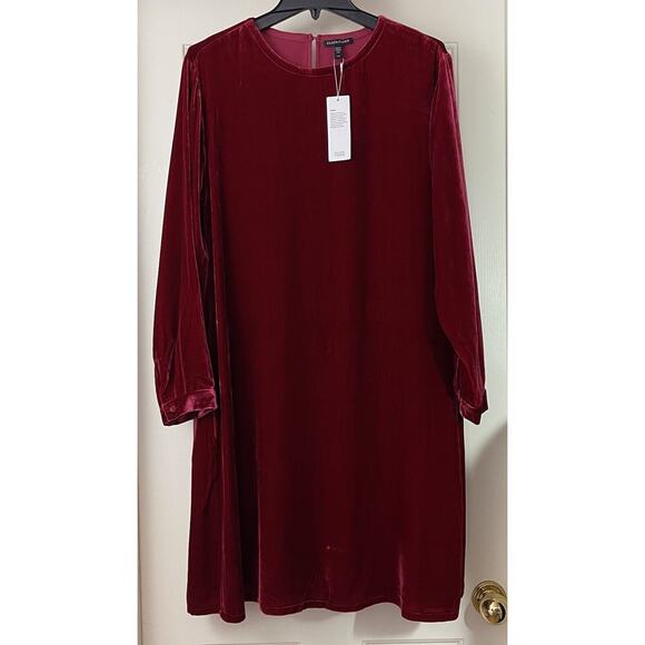 Eileen Fisher Red Velvet Silk Blend Dress Women’s Large Long Sleeve NWT $348 - Picture 3 of 16